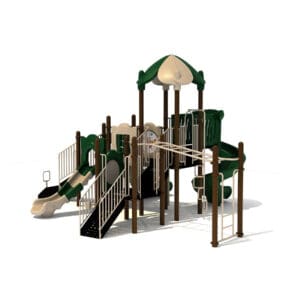 Green and beige playground structure.