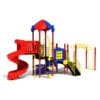 Colorful playground with slide and climbing structures.