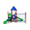 Colorful playground with slides and swings.