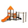 Orange playground with slide and climbing bars.