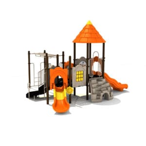 Orange playground with slides and climbing frame.