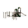 Playground with swings, slide, and climbing features.