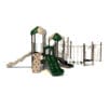 Green and beige playground structure with slides.