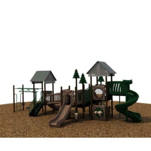 Playground set with slides and climbing structures.