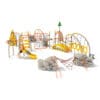 Colorful playground with climbing structures and slide.