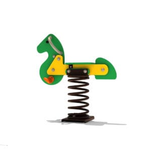Green horse spring rider playground toy.