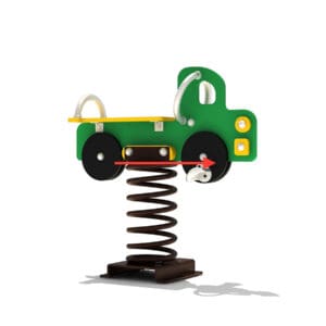 Green truck spring rider playground toy.
