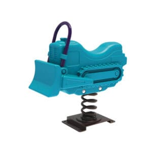 Blue bulldozer spring rider toy.