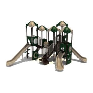 Playground with slides and climbing structures.