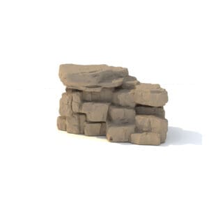 Tan rock formation, layered stones.