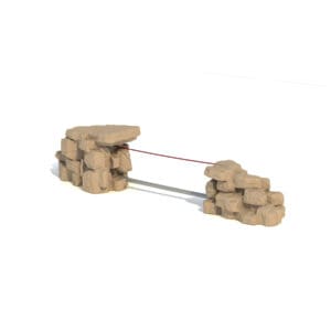 Stone rock climbing rope bridge.