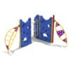 Kids' playground climbing wall and bars.