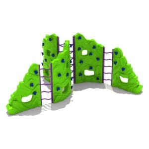 Green climbing wall playground equipment.