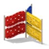 Colorful playground climbing panel, wavy design.