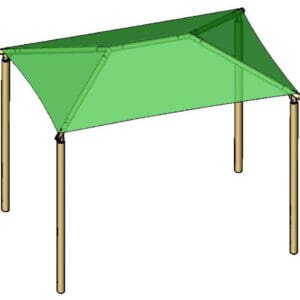 Green shade canopy with four posts.