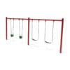 Four swings on a playground frame.
