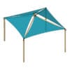 Here's an alt tag for the image: Teal shade sail, four-post design.