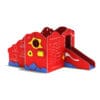 Red children's play structure with slide.