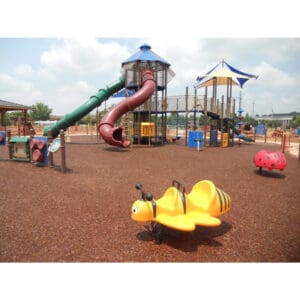 Children's playground with slides and play structures.