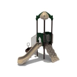 Playground with slide and climbing wall.