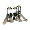 Playground structure with slides and climbing wall.