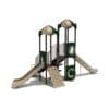Playground structure with slides and climbing wall.