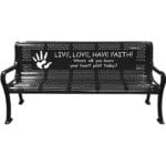 Inspirational park bench: Live, love, have faith.